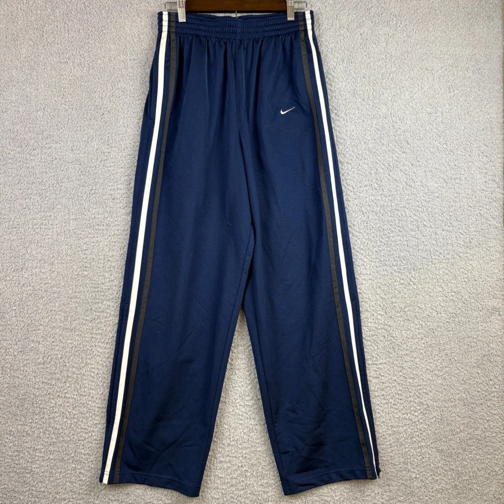 Vintage Nike Track Pants Mens Medium Blue Navy Ankle Zip Y2K Baggy Skater Swoosh